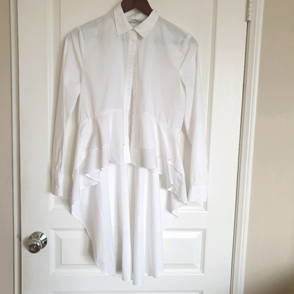 Zara Woman White Poplin High Low Blouse